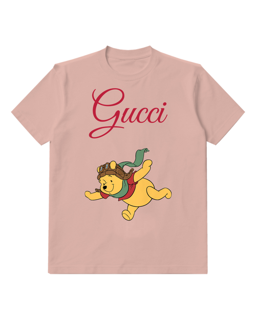 Blush Pink Winnie The Pooh Flying In Aviator Gear Graphic T-Shirt - front product view