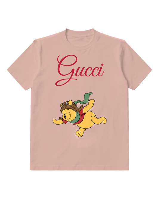 Blush Pink Winnie The Pooh Flying In Aviator Gear Graphic T-Shirt - front product view