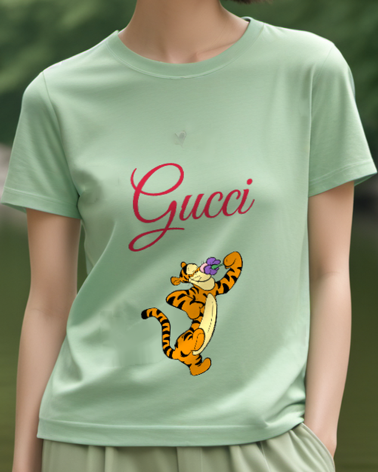 Sage Green Tiger Purple Flowers Graphic T-Shirt - model wearing view