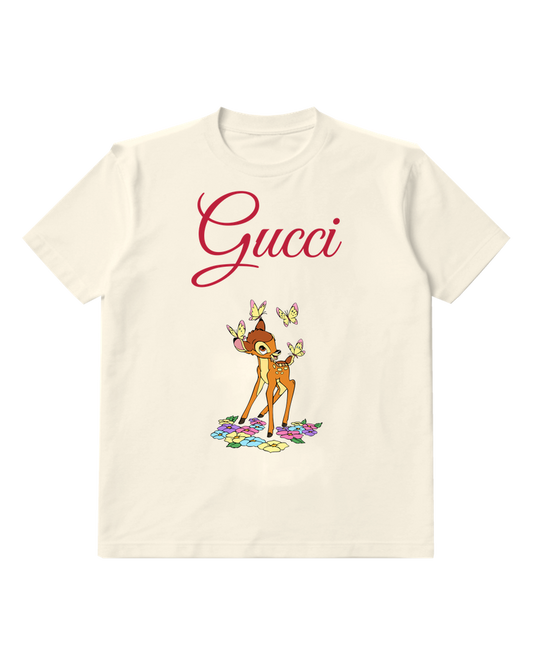 Ivory Fawn And Butterflies Graphic T-Shirt - front product view
