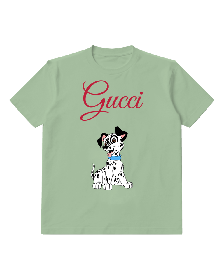 Sage Green Dalmatian Puppy Sitting Happily Graphic T-Shirt - front product view