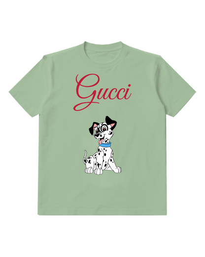 Sage Green Dalmatian Puppy Sitting Happily Graphic T-Shirt - front product view