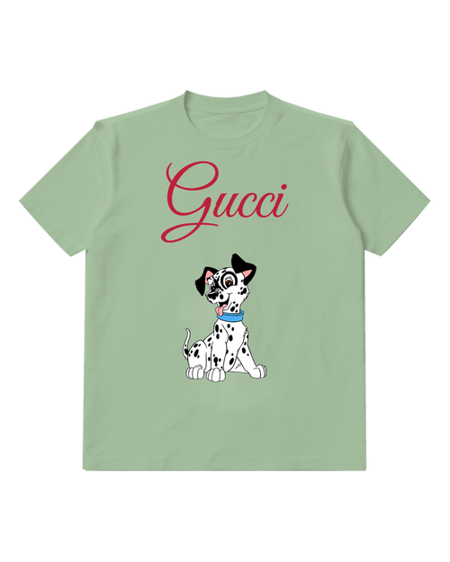 Sage Green Dalmatian Puppy Sitting Happily Graphic T-Shirt - front product view