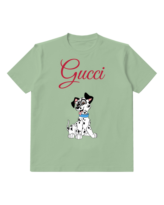 Sage Green Dalmatian Puppy Sitting Happily Graphic T-Shirt - front product view