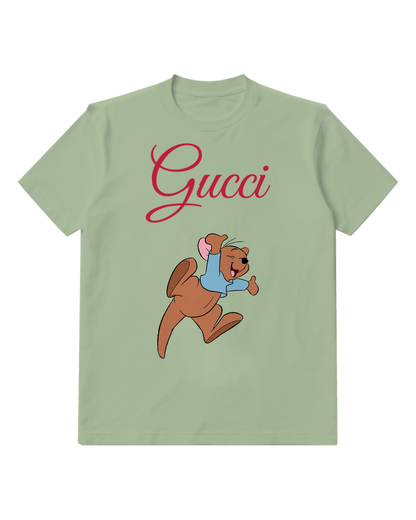 Sage Green Brown Bear Blue Scarf Graphic T-Shirt - front product view