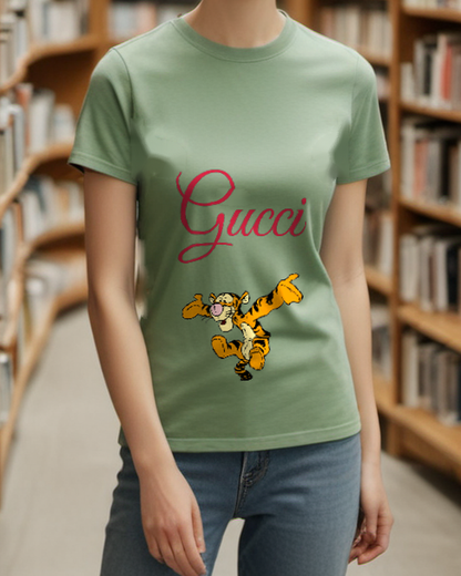Sage Green Leaping Tiger Graphic T-Shirt - styled view 4
