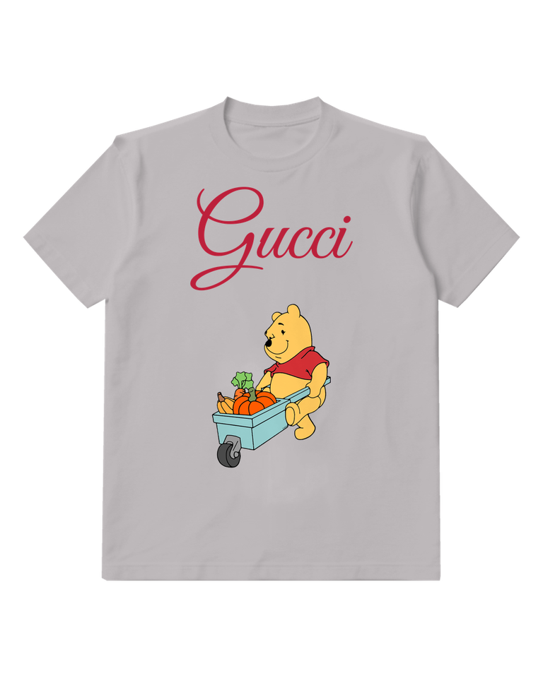 Light Gray Winnie The Pooh Pushing Cart Graphic T-Shirt - front product view