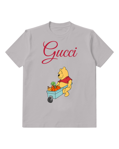 Light Gray Winnie The Pooh Pushing Cart Graphic T-Shirt - front product view