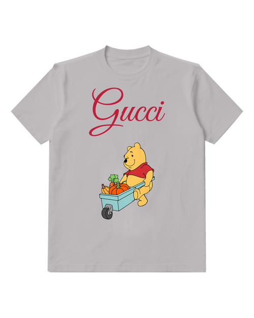 Light Gray Winnie The Pooh Pushing Cart Graphic T-Shirt - front product view