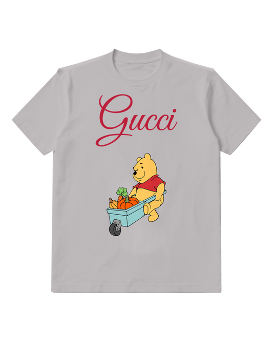 Light Gray Winnie The Pooh Pushing Cart Graphic T-Shirt - front product view
