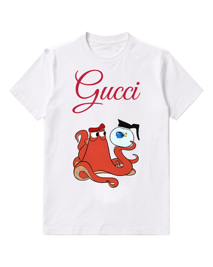 White Red Octopus Holds Fishbowl Graphic T-Shirt - front product view