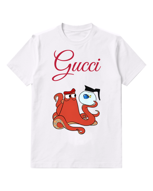 White Red Octopus Holds Fishbowl Graphic T-Shirt - front product view