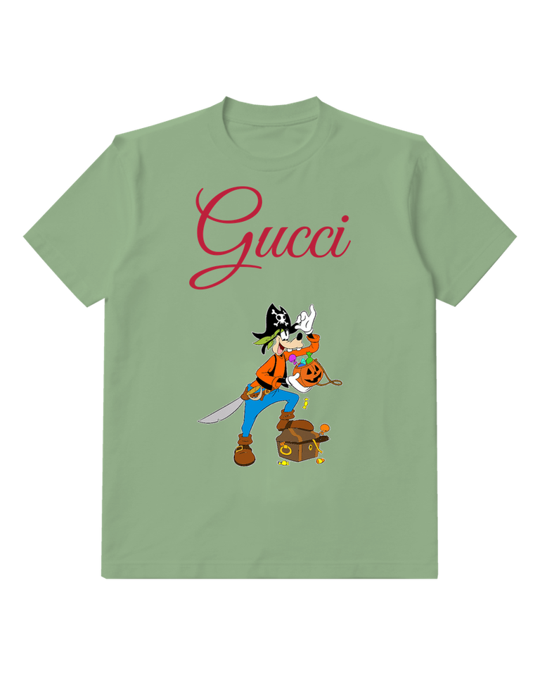 Sage Green Pirate Goofy Holding Candy Bucket Graphic T-Shirt - front product view