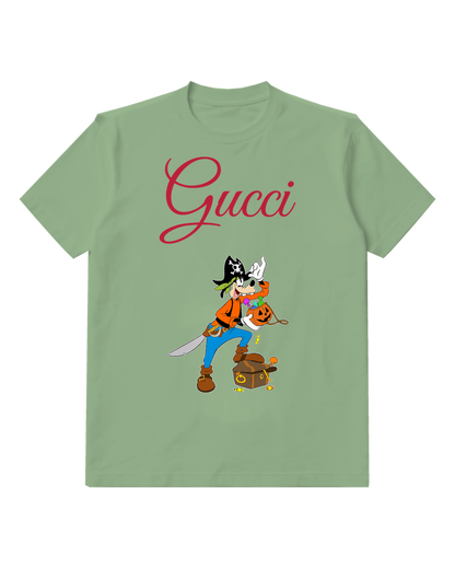 Sage Green Pirate Goofy Holding Candy Bucket Graphic T-Shirt - front product view