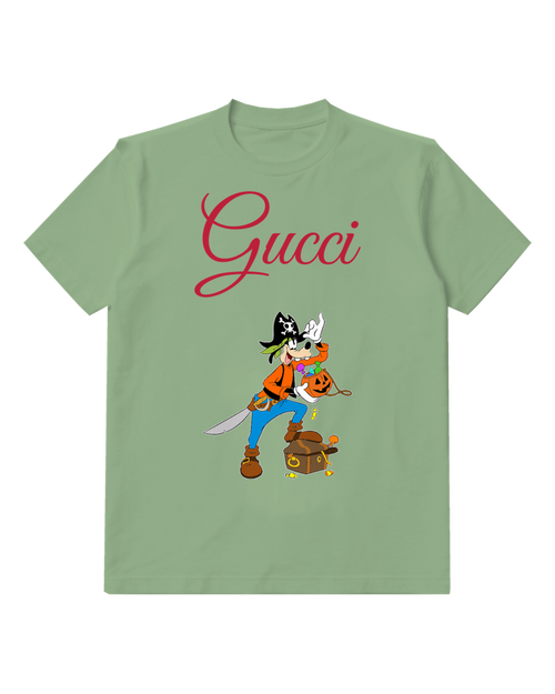 Sage Green Pirate Goofy Holding Candy Bucket Graphic T-Shirt - front product view