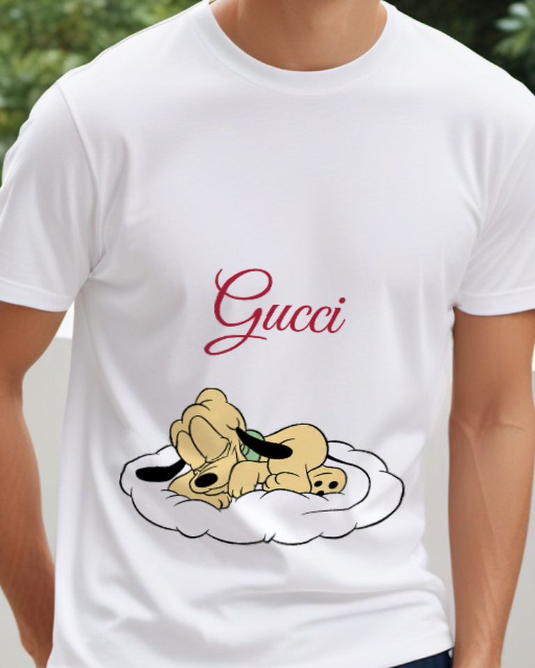 White Pluto Sleeping On A Cloud Graphic T-Shirt - model wearing view