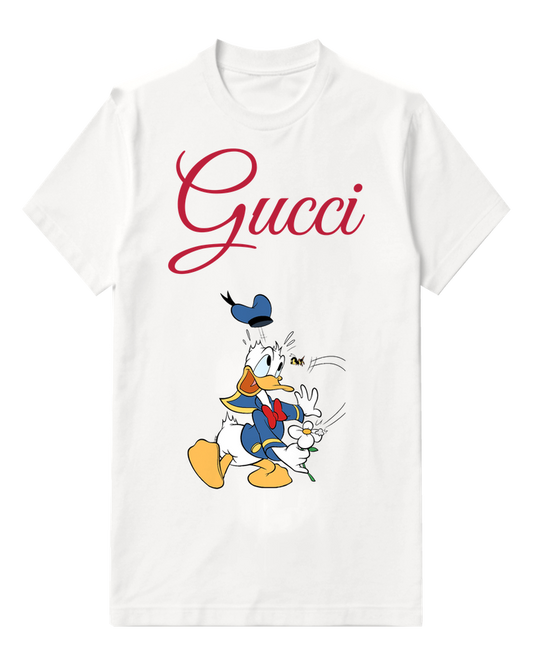 White Donald Duck Fleeing Bee Graphic T-Shirt - front product view