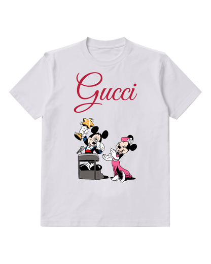 Light Gray Mickey Mouse Holds Trophy Minnie Applauds Graphic T-Shirt - front product view