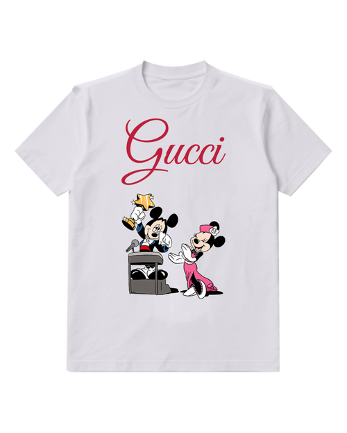 Light Gray Mickey Mouse Holds Trophy Minnie Applauds Graphic T-Shirt - front product view