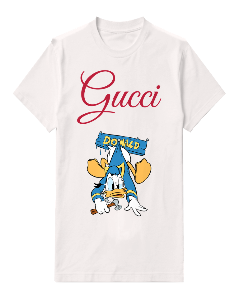 White Donald Duck Upside Down With Hammer Graphic T-Shirt - front product view