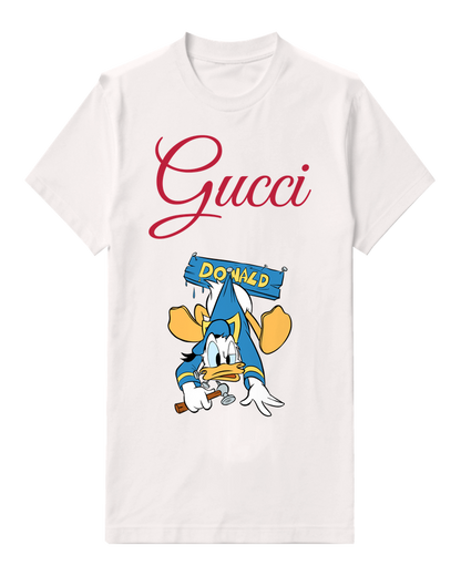 White Donald Duck Upside Down With Hammer Graphic T-Shirt - front product view
