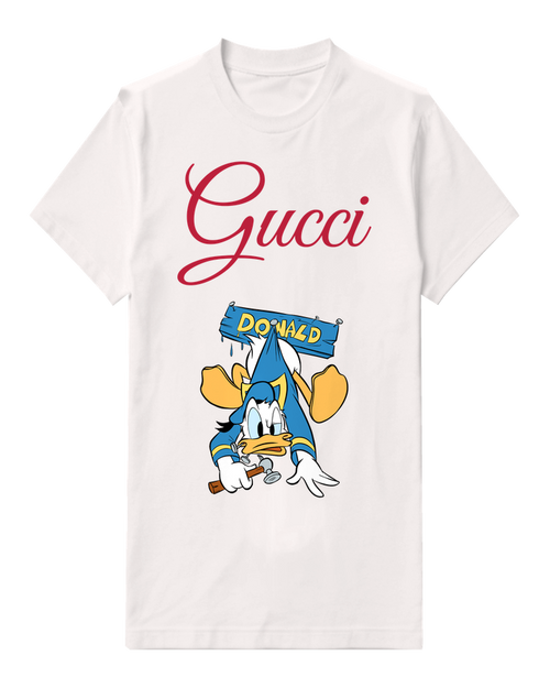 White Donald Duck Upside Down With Hammer Graphic T-Shirt - front product view