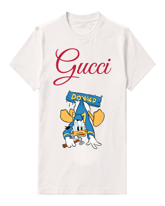 White Donald Duck Upside Down With Hammer Graphic T-Shirt - front product view
