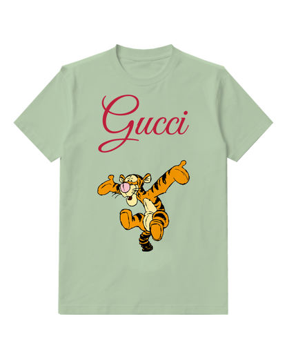 Sage Green Leaping Tiger Graphic T-Shirt - front product view