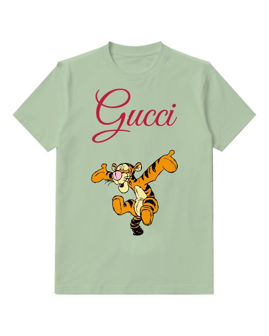 Sage Green Leaping Tiger Graphic T-Shirt - front product view