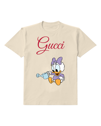 Ivory Baby Daisy Duck Watering Plant Graphic T-Shirt - front product view