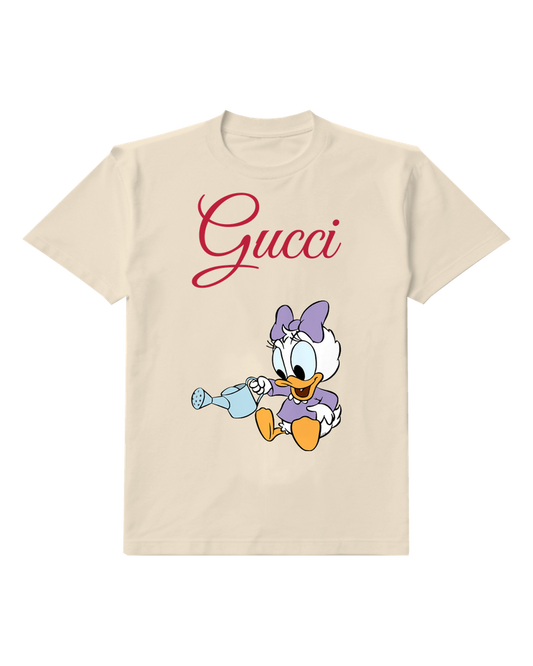 Ivory Baby Daisy Duck Watering Plant Graphic T-Shirt - front product view
