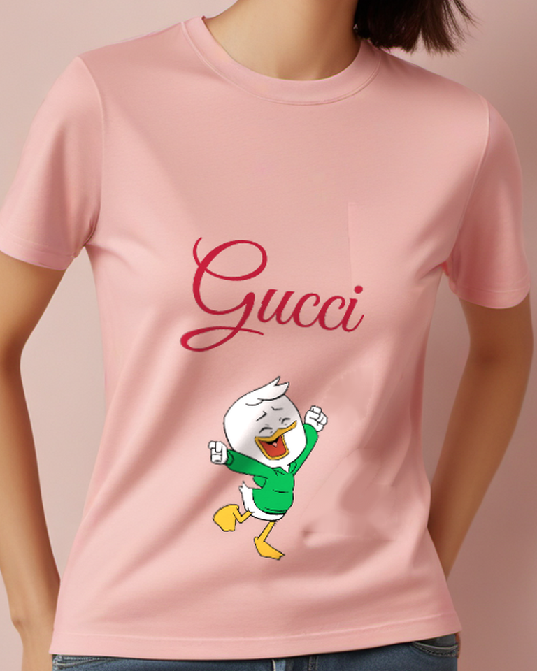 Blush Pink Duck Character Dancing Joyfully Graphic T-Shirt - model wearing view