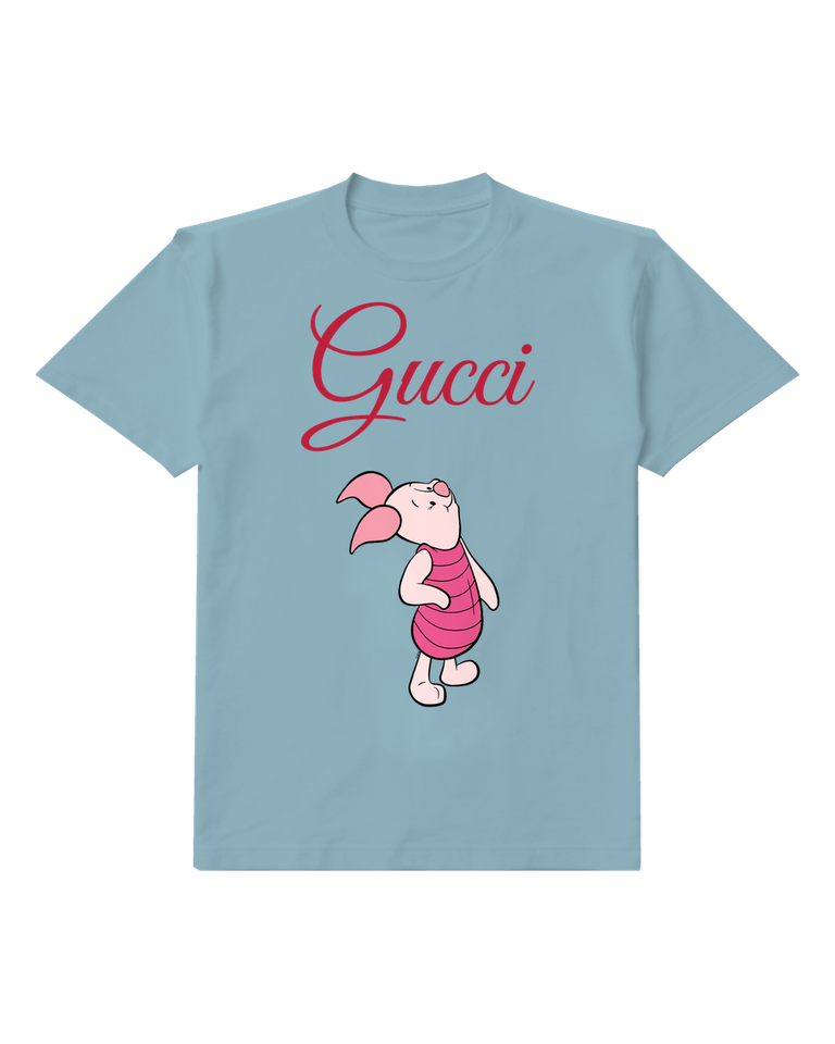 Dusty Blue Piglet Standing With Closed Eyes Graphic T-Shirt - front product view