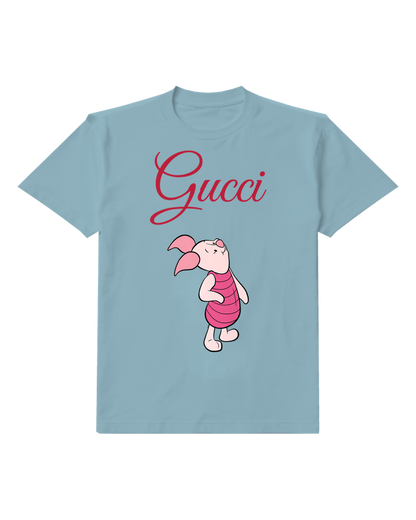 Dusty Blue Piglet Standing With Closed Eyes Graphic T-Shirt - front product view