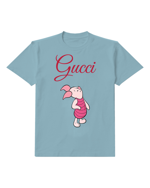 Dusty Blue Piglet Standing With Closed Eyes Graphic T-Shirt - front product view
