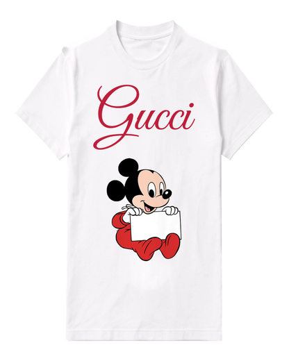 White Baby Mickey Holding Blank Sign Graphic T-Shirt - front product view