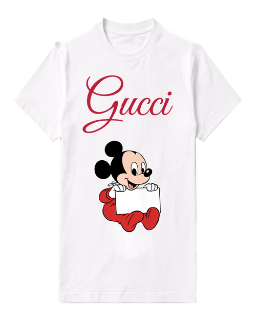 White Baby Mickey Holding Blank Sign Graphic T-Shirt - front product view