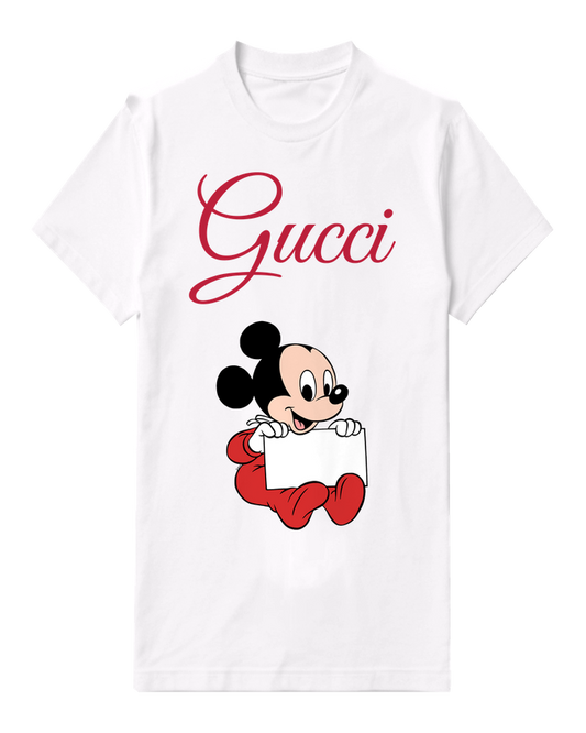 White Baby Mickey Holding Blank Sign Graphic T-Shirt - front product view