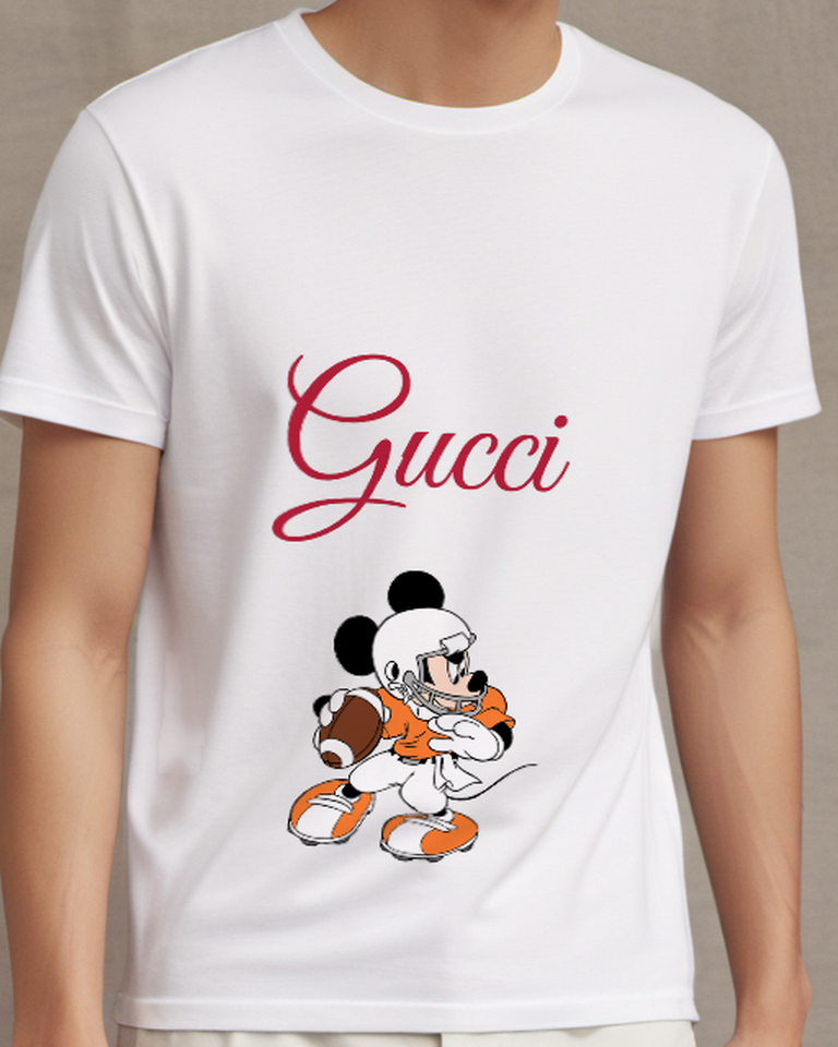 White Mouse Football Player Graphic T-Shirt - model wearing view