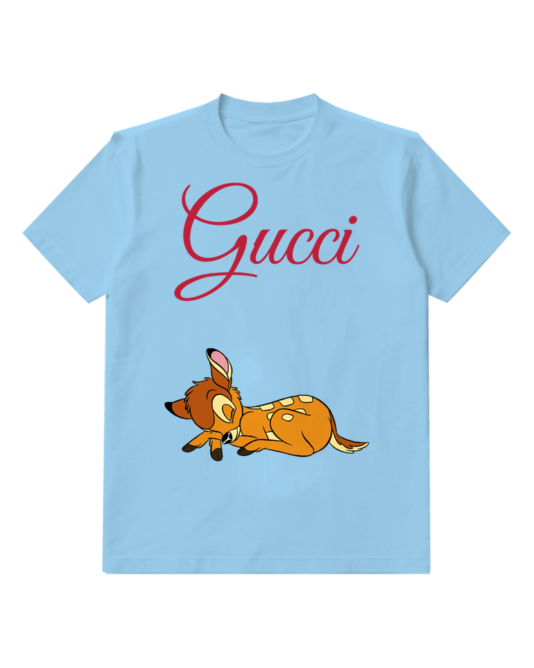 Sky Blue Curled Resting Fawn Graphic T-Shirt - front product view
