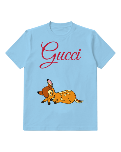 Sky Blue Curled Resting Fawn Graphic T-Shirt - front product view