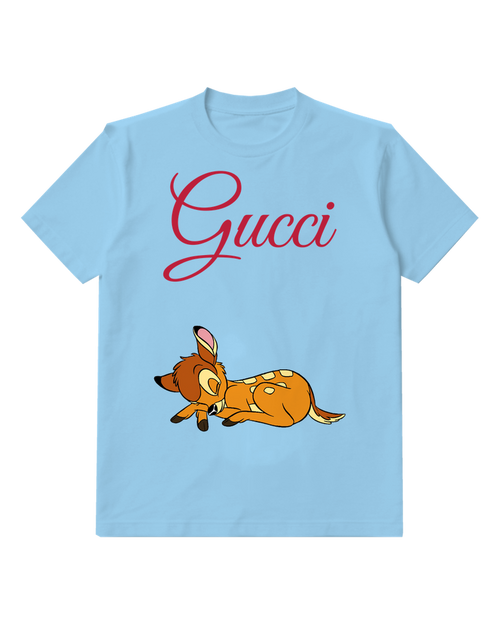 Sky Blue Curled Resting Fawn Graphic T-Shirt - front product view