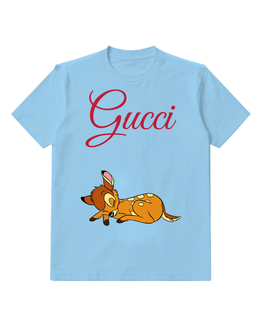 Sky Blue Curled Resting Fawn Graphic T-Shirt - front product view