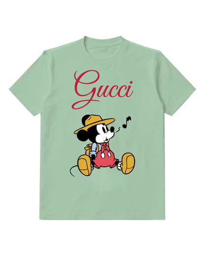 Sage Green Seated Mouse Straw Hat Graphic T-Shirt - front product view