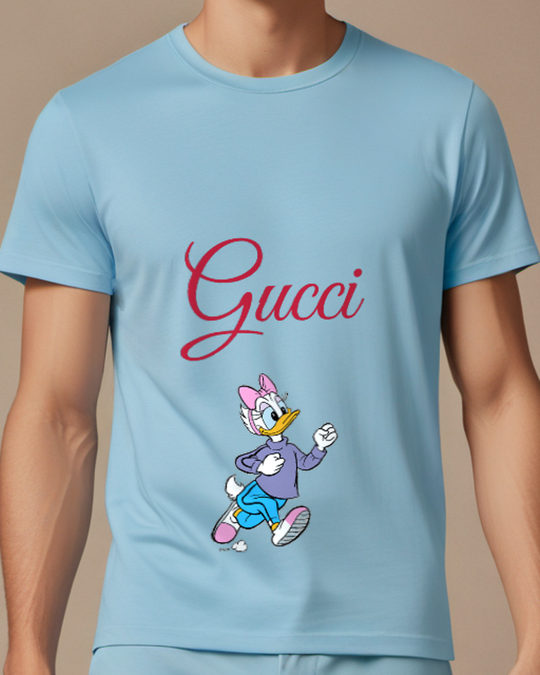 Sky Blue Daisy Duck Running Forward Graphic T-Shirt - model wearing view