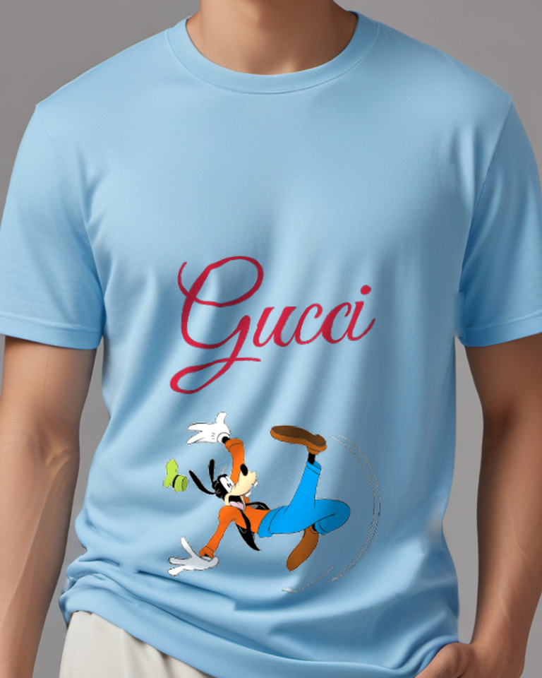 Sky Blue Goofy Airborne Limbs Flung Green Hat Lost Graphic T-Shirt - model wearing view