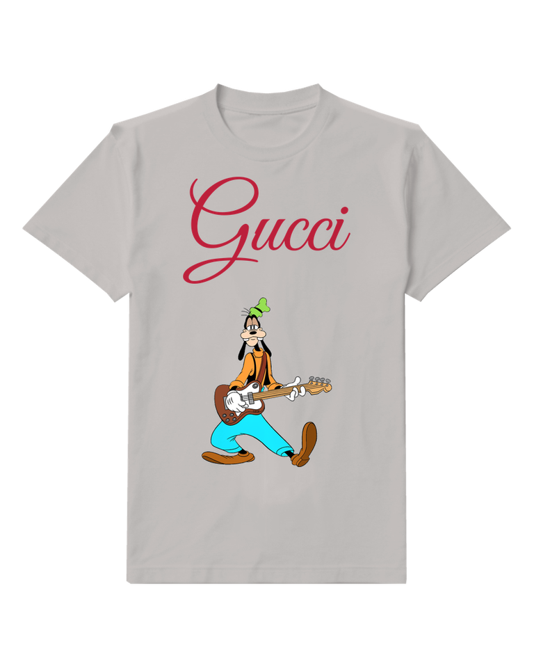 Light Gray Goofy Playing Electric Guitar Graphic T-Shirt - front product view