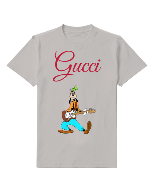 Light Gray Goofy Playing Electric Guitar Graphic T-Shirt - front product view