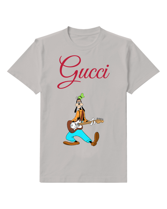 Light Gray Goofy Playing Electric Guitar Graphic T-Shirt - front product view