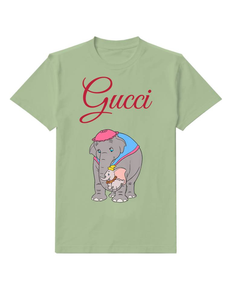 Sage Green Dumbo With Mother Elephant Graphic T-Shirt - front product view